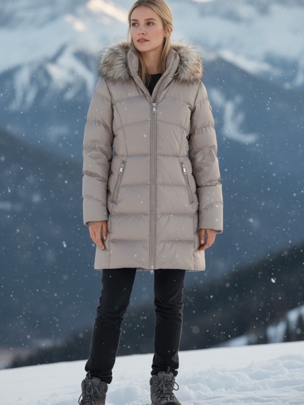 Calvin Klein Barley Puffer Jacket with Faux Fur Hood
size Medium   NWT
